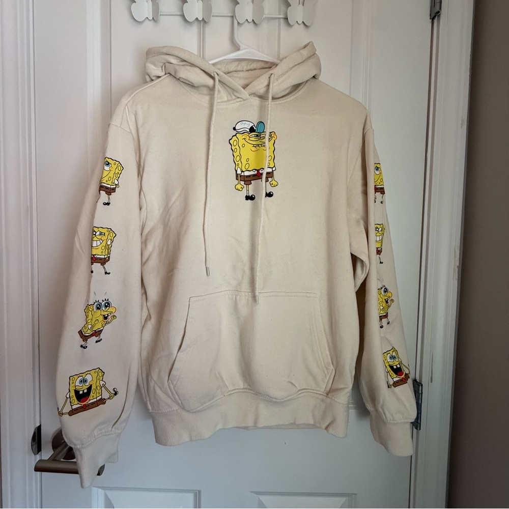 SpongeBob SquarePants Cream Hoodie. Used, Small